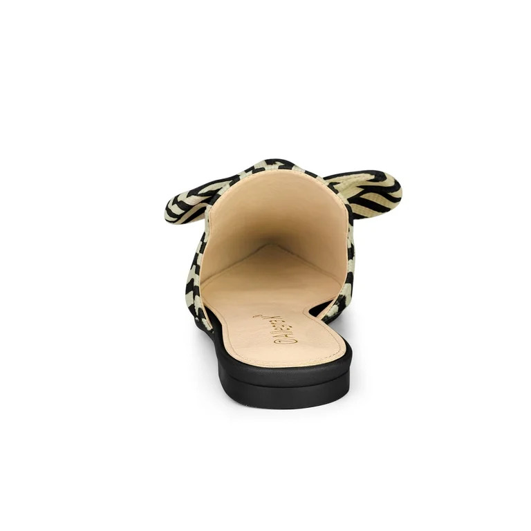 Allegra K Women's Pointed Toe Stripe Bow Slide Flats Mules | Walmart (US)