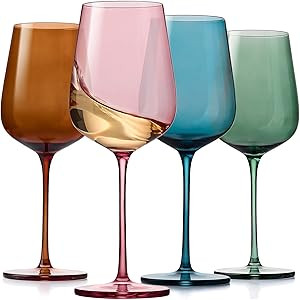 Colored Wine Glasses Set of 4, Luxury Hand Blown 18oz Crystal Colored Wine Glasses set for Wife &... | Amazon (US)