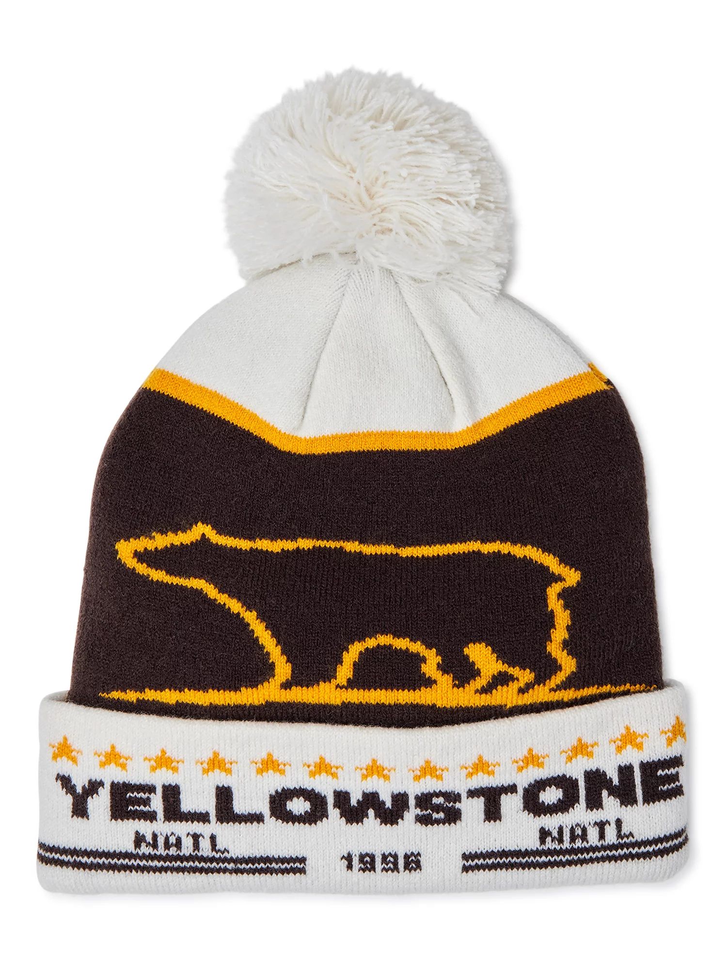 National Park Yellowstone Bear Cuffed Knit Beanie Hat with Pom - Walmart.com | Walmart (US)