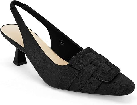 Womens Sling Back Kitten Heels Low Dress Shoes Slingback Pumps Pointed Closed Toe Comfortable Par... | Amazon (US)