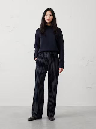 Wide-Leg Ultra High-Rise Brushed Pintuck Trouser | Banana Republic Factory