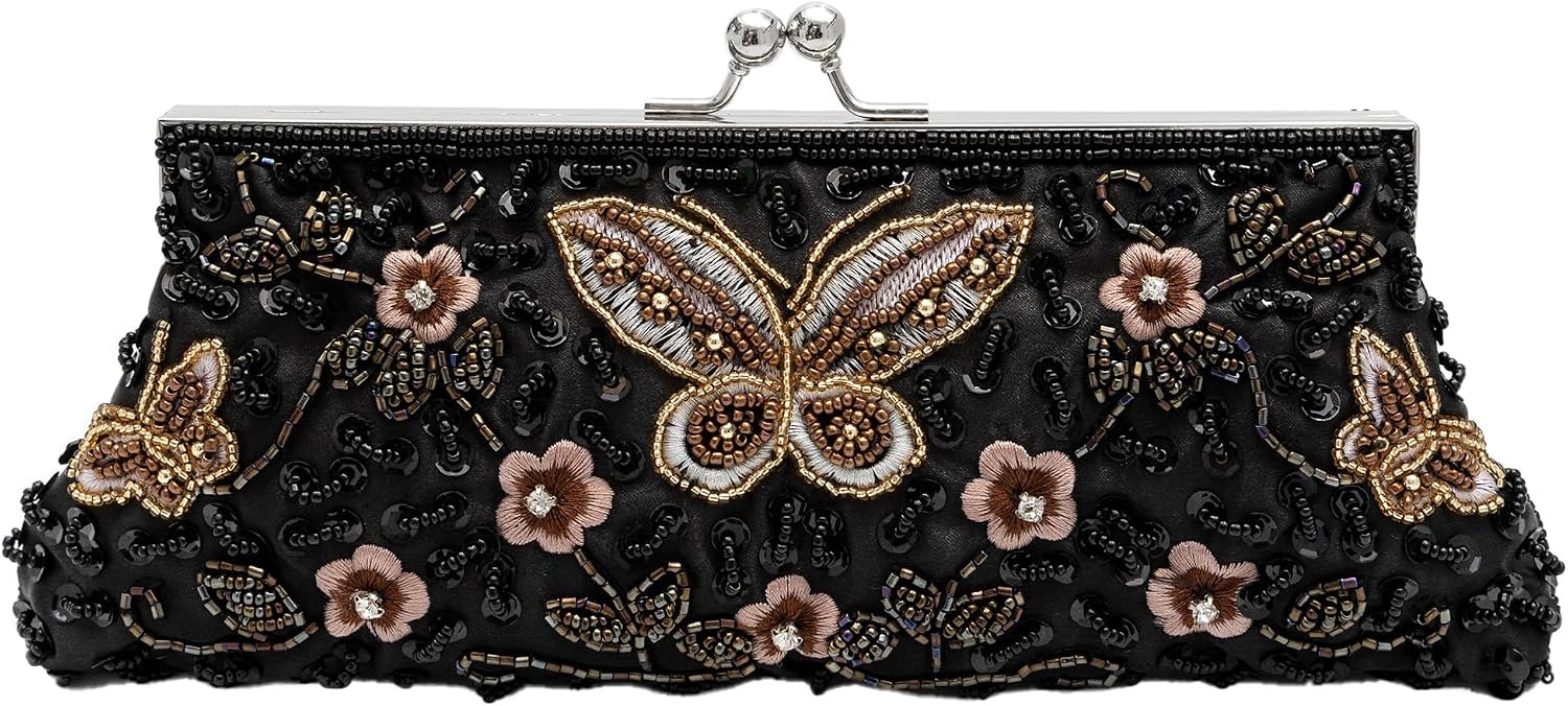Beaded Butterfly Evening Clutch Kiss Lock Purse for Women | Amazon (US)