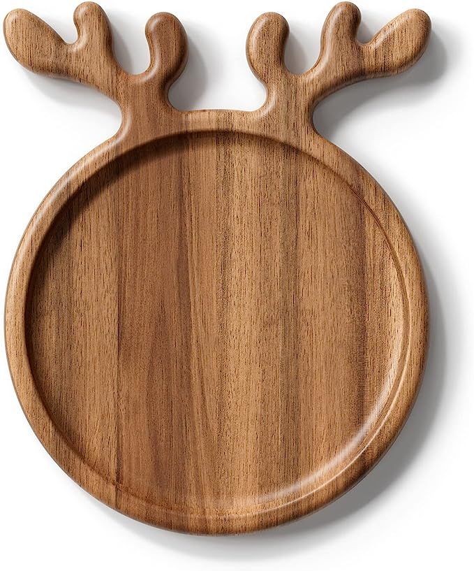 Dofira Acacia Wood Serving Platter with Antler Handles, Decorative Plate Kitchen Organizer, 8" Ro... | Amazon (US)