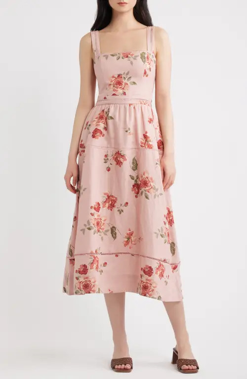 Reformation Everett Linen Midi Sundress in Rose Serenade at Nordstrom, Size 8 | Nordstrom