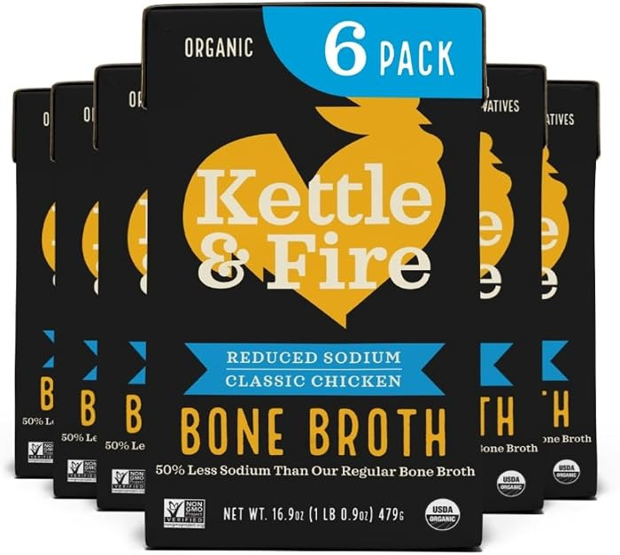 Kettle and Fire Reduce Sodium Chicken Organic Bone Broth, Keto, Paleo, Whole 30 Approved, Gluten ... | Amazon (US)