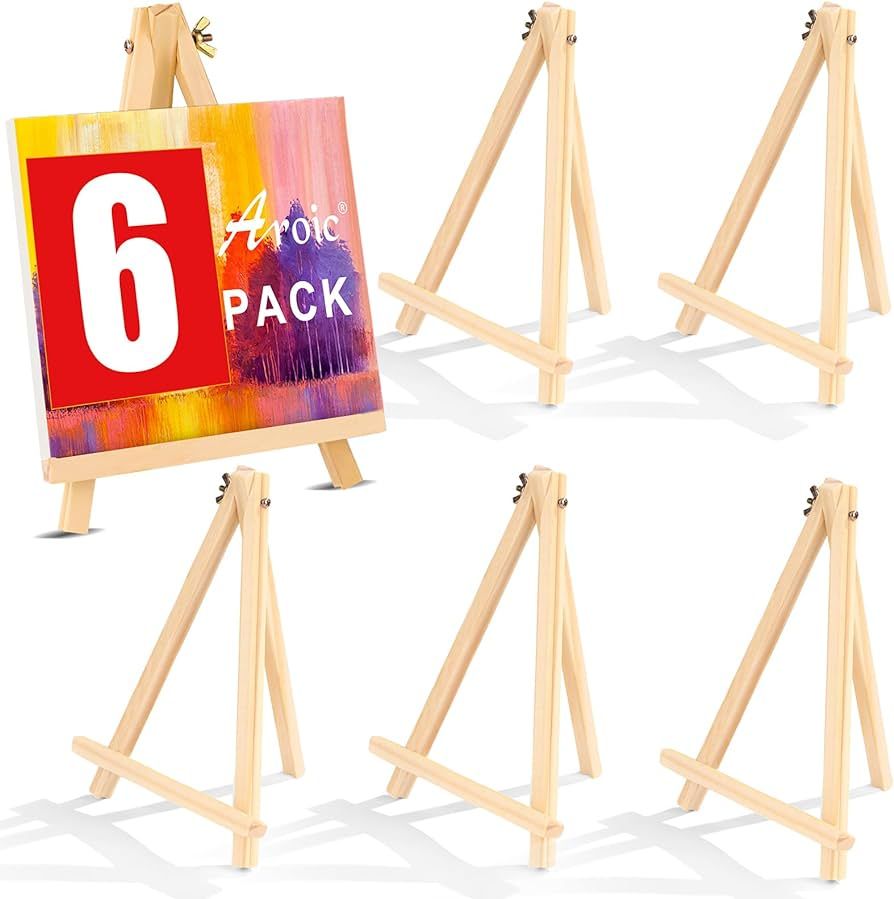6 Pack 9 Inch Wood Easels, Easel Stand for Painting Canvases, Art, and Crafts., Tripod, Painting ... | Amazon (US)