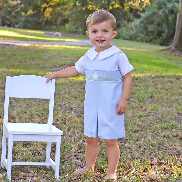 Bunny Garden Smocked Jon Jon Light Blue Pique | Classic Whimsy