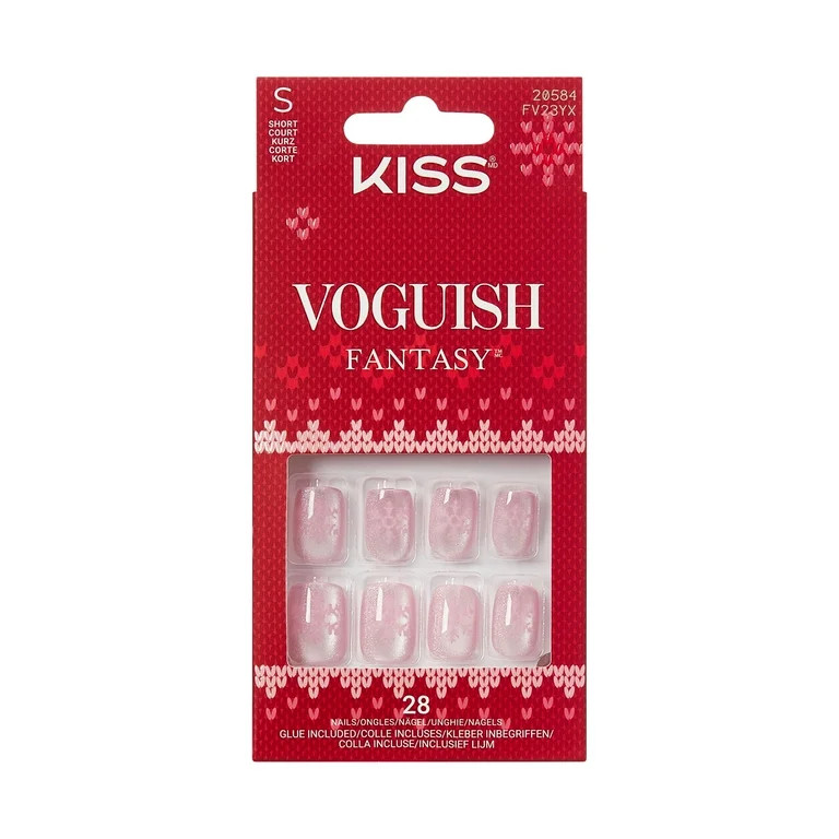 KISS Voguish Fantasy Holiday Press On Nails, ‘Frosty Delights’, Pink, Short Squoval, 28 Count | Walmart (US)