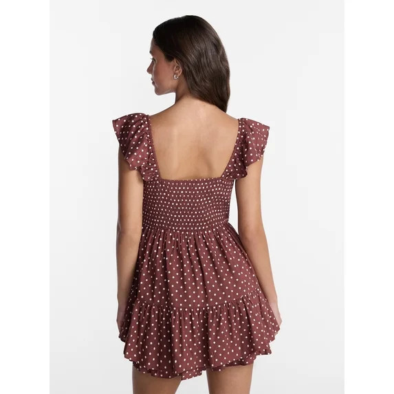 No Boundaries Smocked Romper with Flutter Sleeves, Women’s XXS-XXL | Walmart (US)
