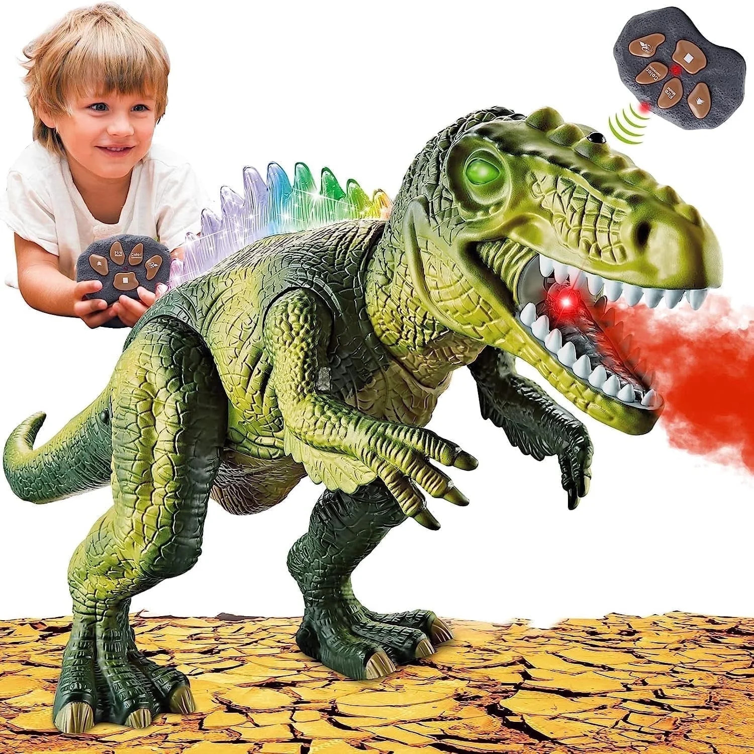 XINGLUKE Remote Control Dinosaur Toys for Kids, Walking RC T-Rex Toys with Light, Colorful Sprays... | Walmart (US)