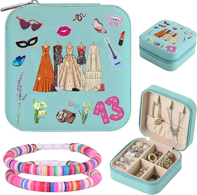 Small Jewelry Box Gift for Girl,Cute Small Travel Jewelry Case with Bracelets for Music Fans,Blue... | Amazon (US)