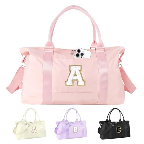 Dance Gym Duffel Bag for Teen Girls, Personalized Initial Travel Weekender Bag,Cute Overnight Carry On Duffle for Women,Sports Travel Cheer Bag,Monogram Christmas Gifts for Tween Preppy(pink-A) | Amazon (US)