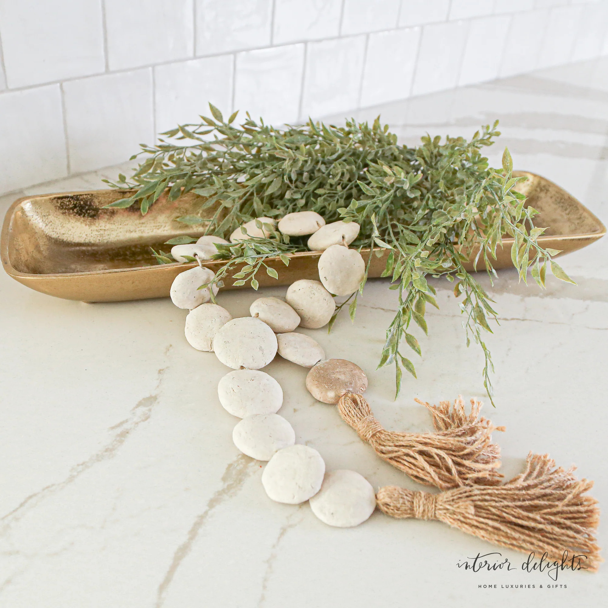 Natural Textured Flat Bead Garland - 35in | Interior Delights
