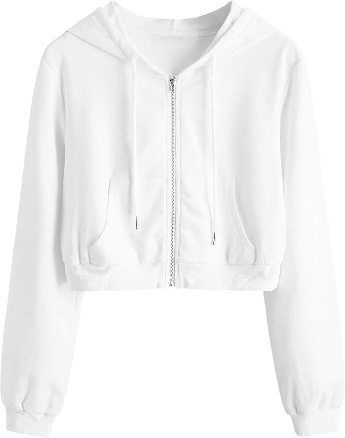 MakeMeChic Women's Cropped Zip Up Hoodie Sweatshirt Cropped Jacket | Amazon (US)