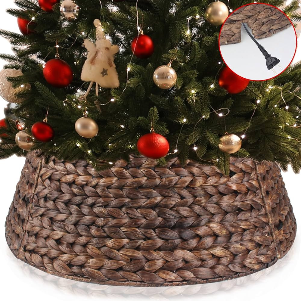 Christmas Tree Collar, Round Tree Collar Hyacinth Handwoven 24in, Christmas Tree Ring Rattan Wick... | Amazon (US)