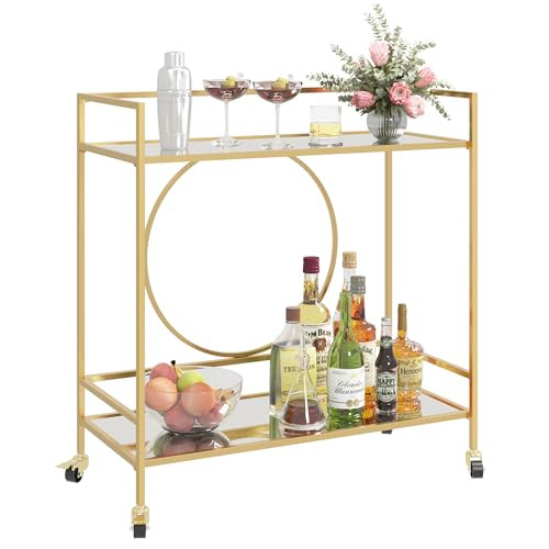 RiteSune Gold Bar Carts for The Home, Vintage Rolling Cart with Wheels, 2 - Tier Small Home Bar Serving Carts Wine Drink Cart for The Home Modern | Amazon (US)