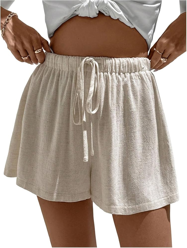 WDIRARA Women's Wide Leg Shorts Drawstring Elastic Waist Vacation Casual Shorts | Amazon (US)
