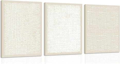 YFvrPt Wall Art Beige Neutral Boho Prints for Wall Decor Aesthetic Framed Set of 3 Abstract Canva... | Amazon (US)