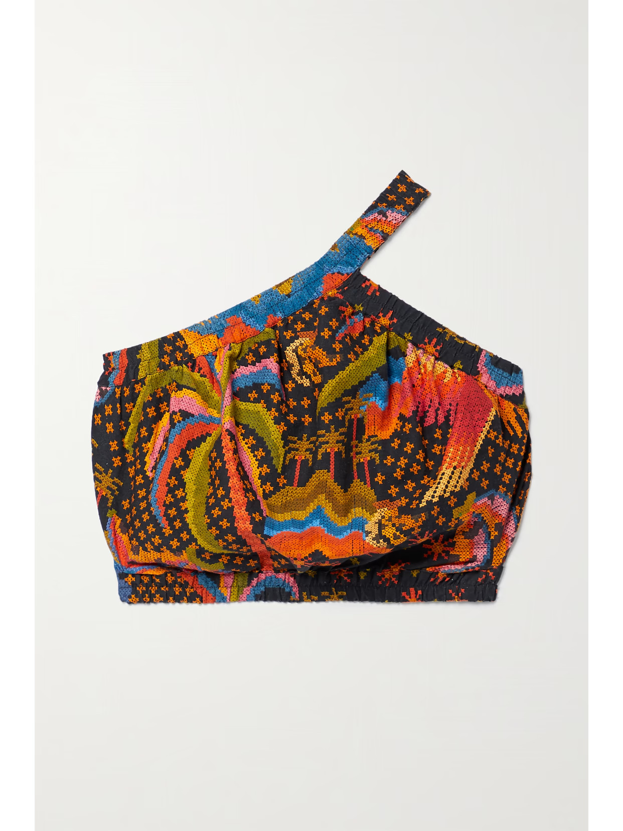 Farm Rio - Cropped One-shoulder Printed Linen-blend Top - Multi | NET-A-PORTER (US)