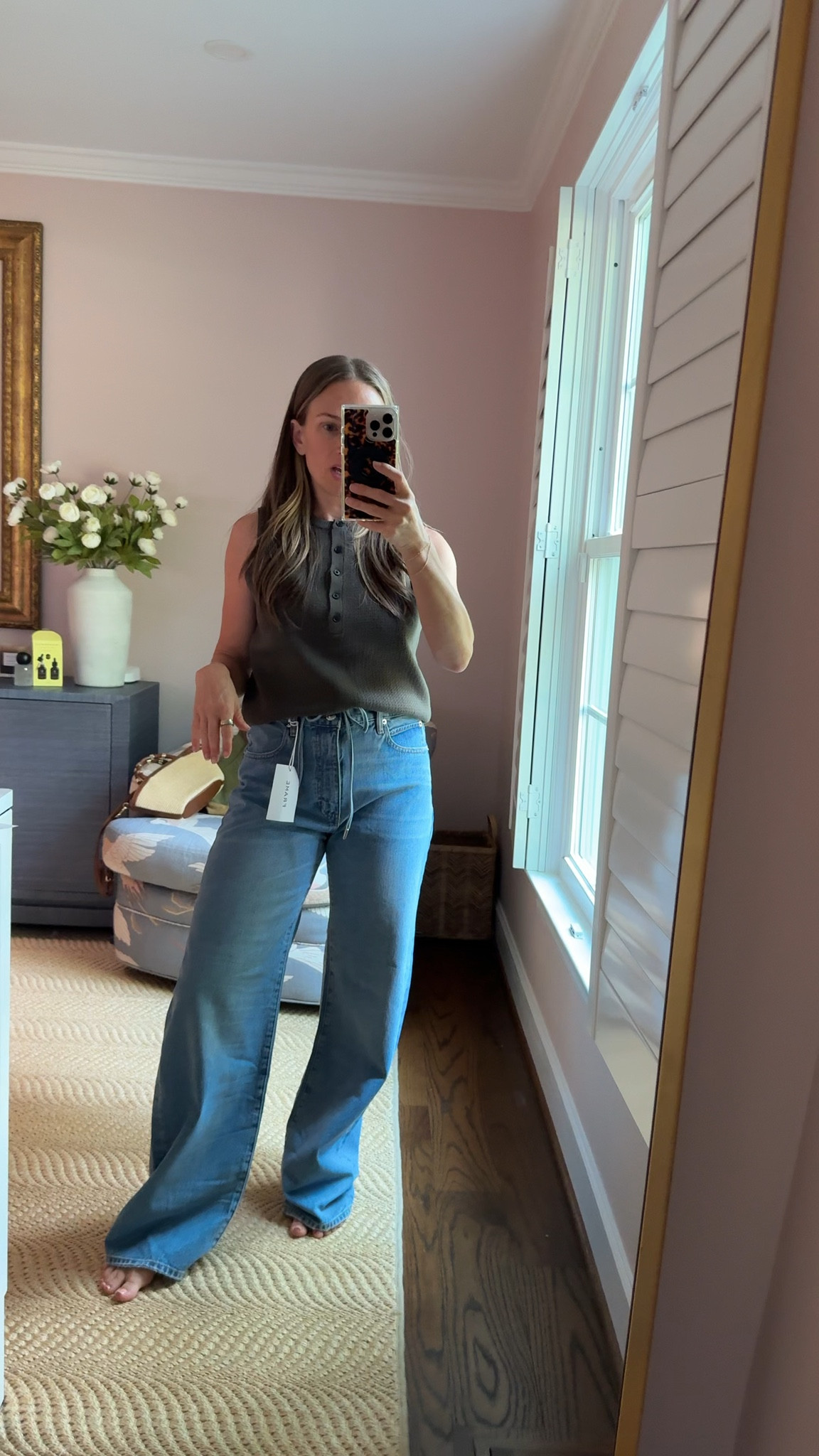Something about drawstring jeans just don’t work on me. These are from Frame in a size 26. I am 5’1 for reference.

#LTKPetite #LTKOver40 #LTKmomlife