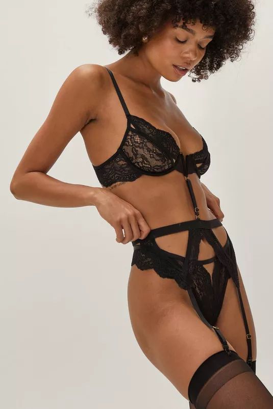 Lace Suspender and Underwired Bra 3pc Lingerie Set | Nasty Gal (US)