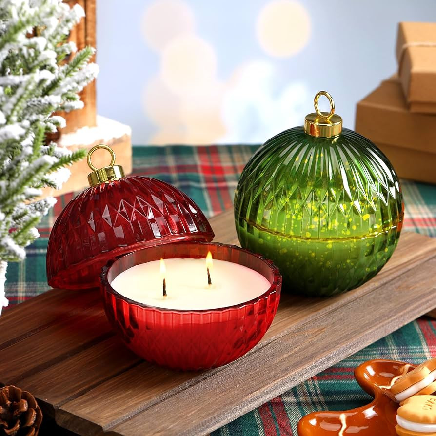 2 Pcs Red and Green Christmas Ball Candles Mercury Glass Craft Fir Cinnamon Candle Set Round Cand... | Amazon (US)
