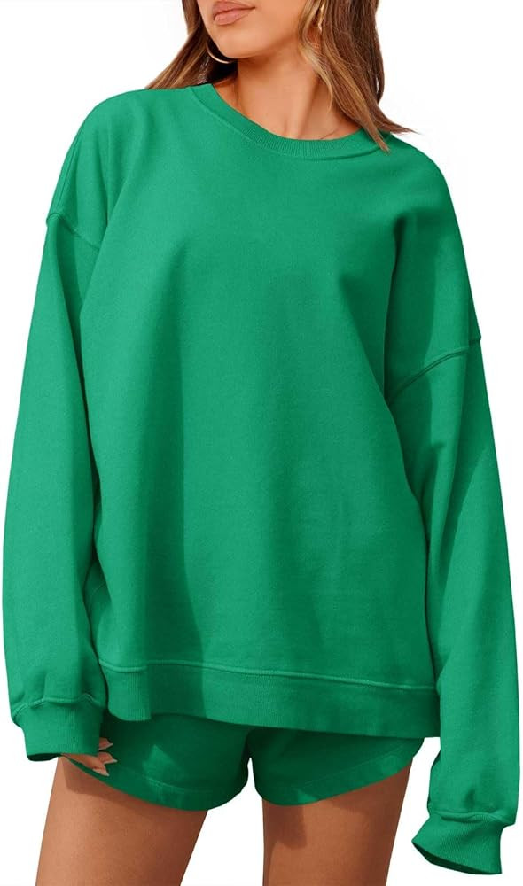 Tankaneo Womens Oversized 2 Piece Outfits Sweatsuit Casual Long Sleeve Crewneck Sweatshirts Sweat... | Amazon (US)