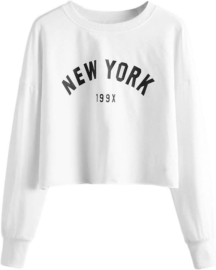 DIDK Women's Letter Print Long Sleeve Crop Top Sweatshirt Hoodies | Amazon (US)