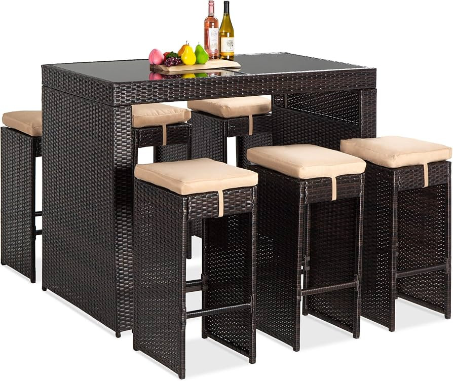 Best Choice Products 7-Piece Outdoor Wicker Bar Dining Set, Rattan Patio Furniture for Backyard, ... | Amazon (US)
