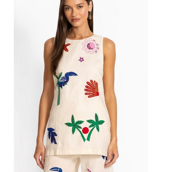 NWT Johnny Was Jade Cassady Tank Palomas Island Ivory Linen Embroidered Top XL | Poshmark
