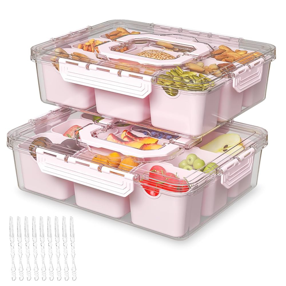 REBECAT Divided Serving Tray with Lid and Handles 9 Compartments Snack Box Container Charcuterie ... | Amazon (US)