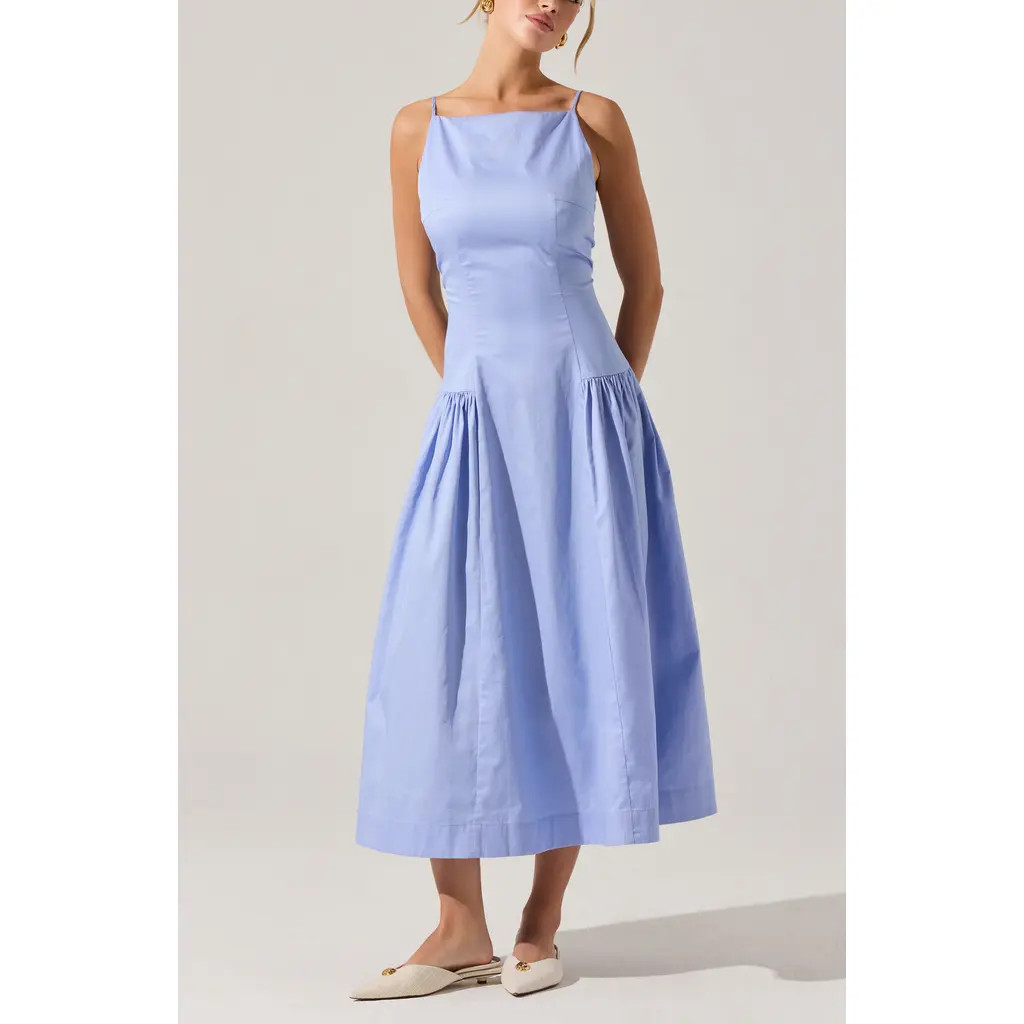 ASTR the Label High Neck Open Back Cotton Midi Dress in Cornflower Blue at Nordstrom Rack, Size X-Large | Nordstrom Rack