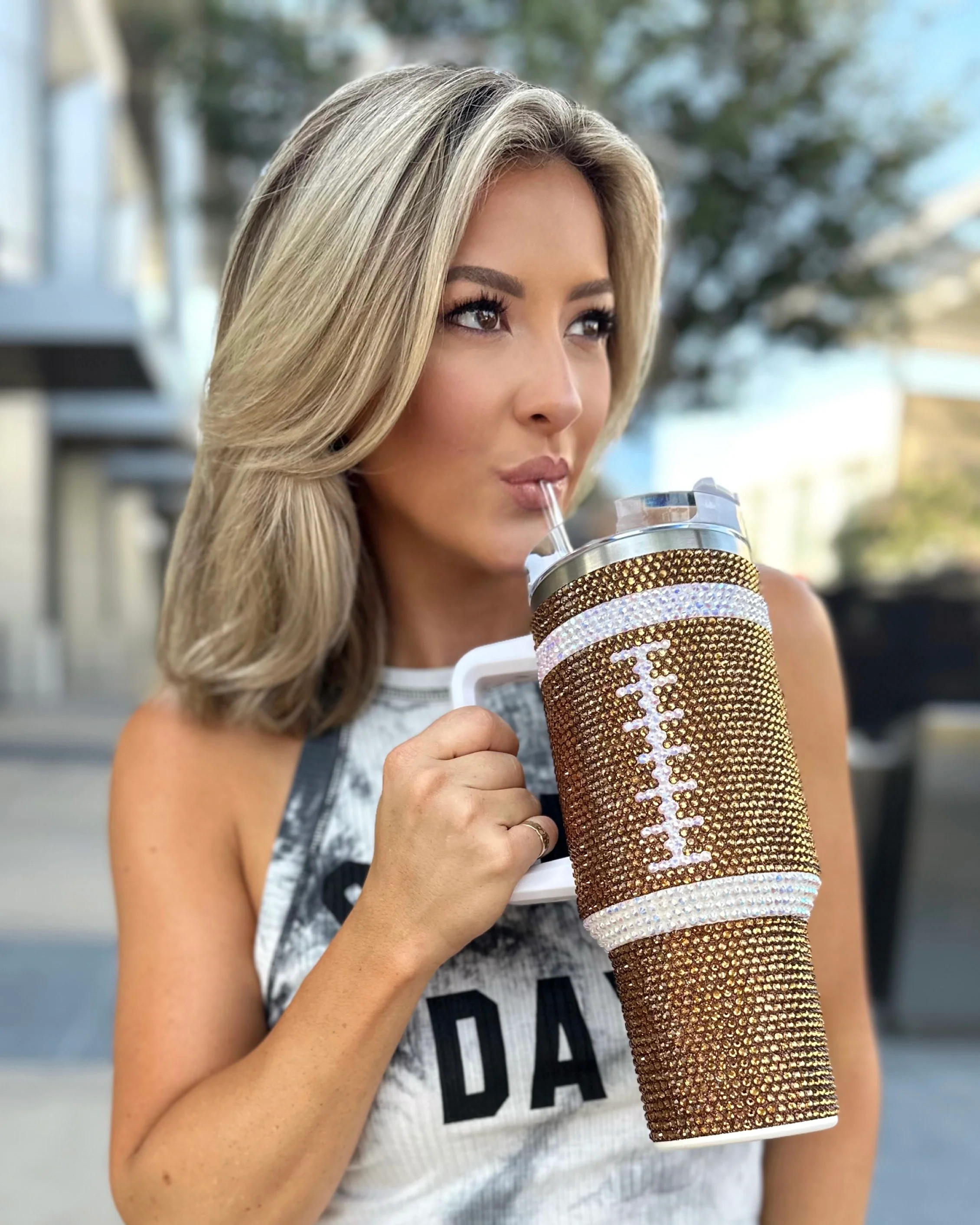Crystal Football "Blinged Out" 40 Oz. Tumbler | Live Love Gameday® Apparel | Live Love Gameday®