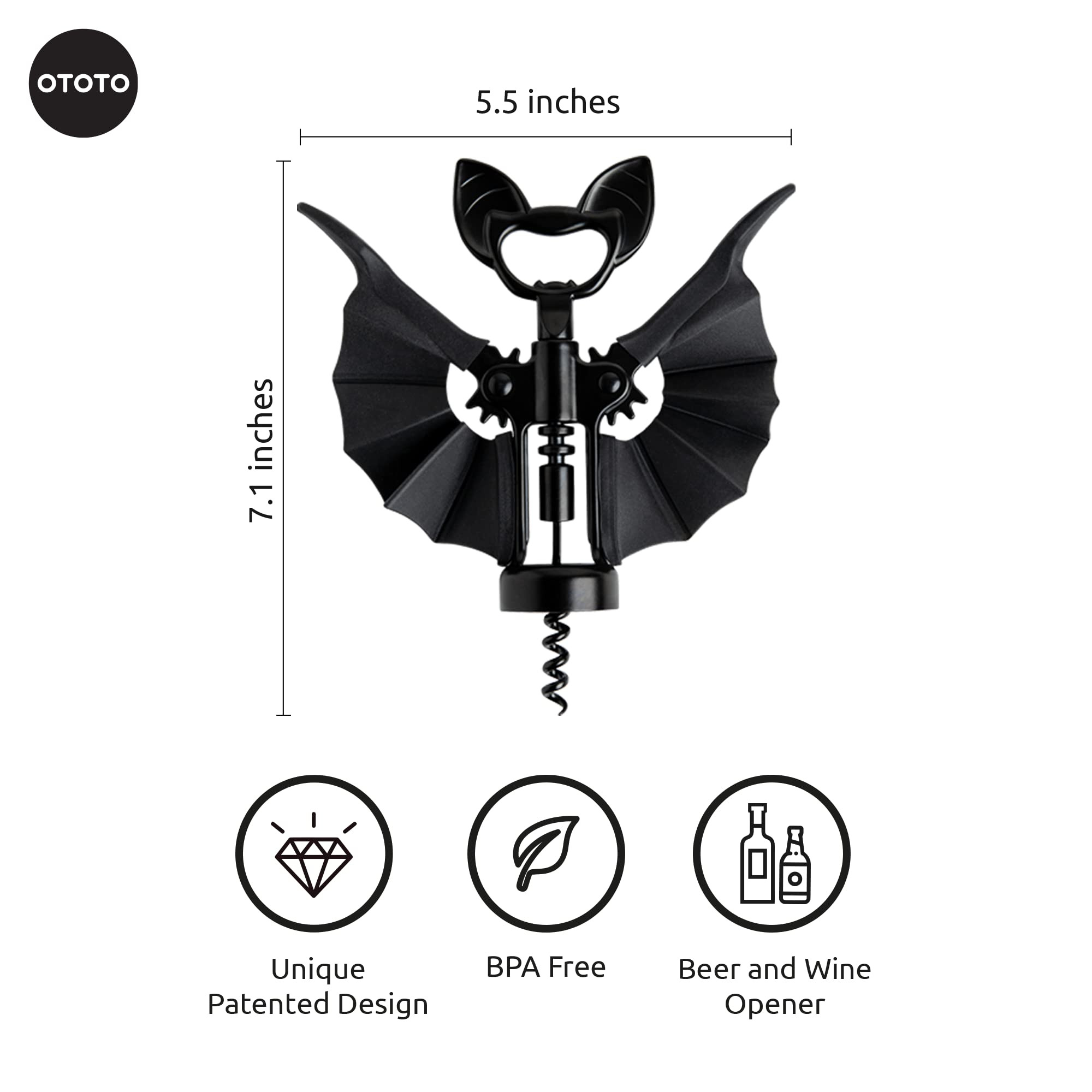 OTOTO 2-in-1 Wine & Beer Opener, Goth Halloween Gifts, Gothic Wine Accessories & Gifts for Wine Lovers, Spooky Corkscrew Bottle Opener, Wine Accessories, Wine Gifts, Cool Kitchen Gadgets (Vino) | Amazon (US)