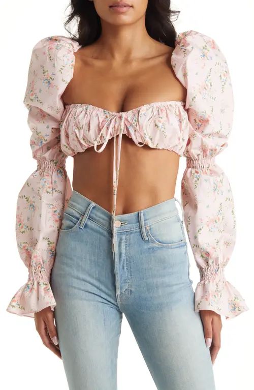 HOUSE OF CB Henrietta Shirred Bralette Top in Pink at Nordstrom, Size X-Large | Nordstrom