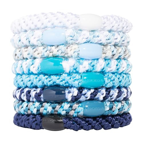 Blue and White Hair Ties for Thick Hair, Grab & Go Ponytail Holders, 8 Pack, Coastal, Thick No-Crease Bands with Strong Hold, Damage-Free Design, Fresh Seaside Mix | L. Erickson | Amazon (US)