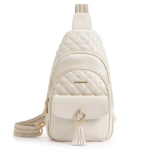 Missnine PU Leather Sling Bag for Women Crossbody Fanny Pack Quilted Chest Purse Trendy Travel Bag for Hiking Cycling with Tassel | Amazon (US)