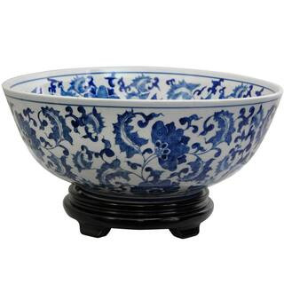 Oriental Furniture 14 in. Porcelain Decorative Bowl in Blue BW-BOWL-BWFL - The Home Depot | The Home Depot