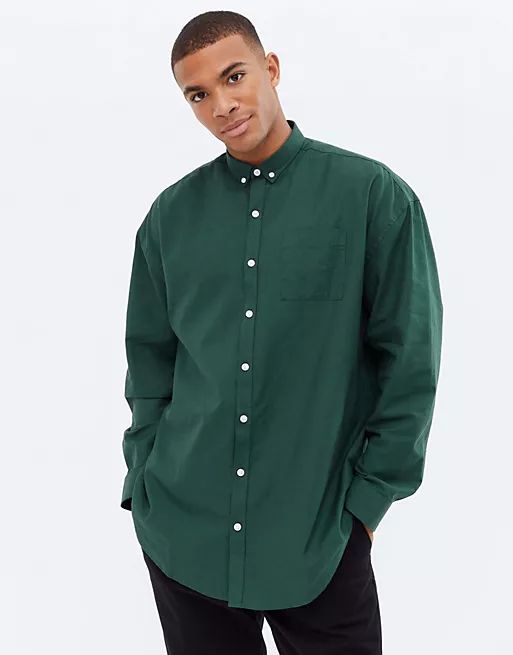 New Look smart long sleeve 90's oversized oxford shirt in green | ASOS (Global)