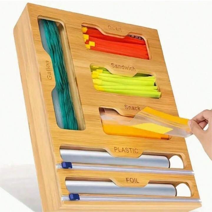 1pc Wooden Preservation Bag Storage Box With Built-In Cutting Feature Organizer | SHEIN