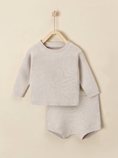Baby Ribbed Knit Sweater & Knit Shorts | SHEIN