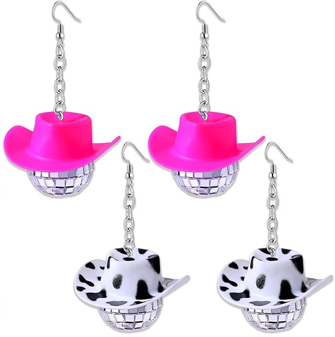 PHALIN Disco Ball Earrings for Women, Western Cowboy Hat Earrings Mirror Ball Earrings 60s 70s Ou... | Amazon (US)