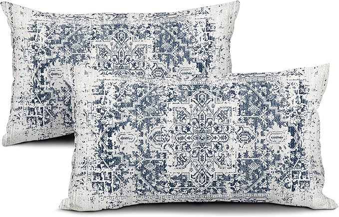 aportt Navy Blue Boho Lumbar Pillow Covers 12X20 in Set of 2 Ethnic Bohemian Carpet Rectangular C... | Amazon (US)