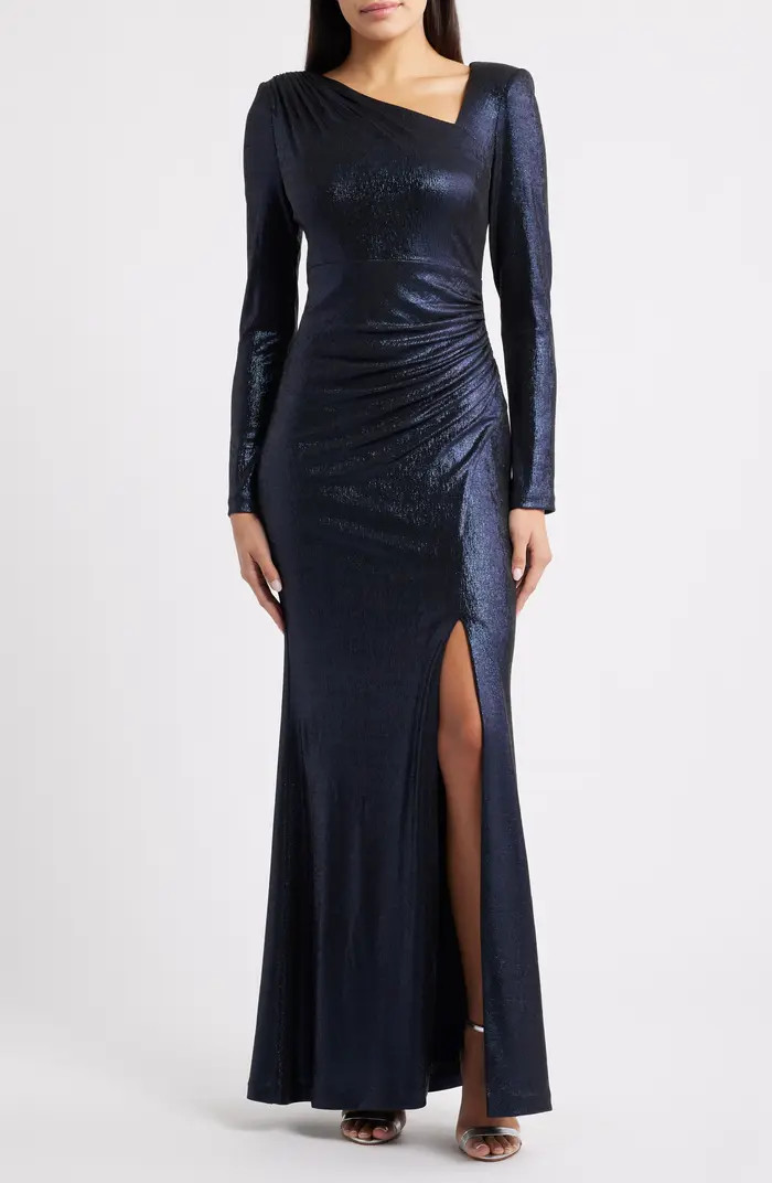 Ruched Asymmetric Neck Long Sleeve Maxi Dress | Nordstrom