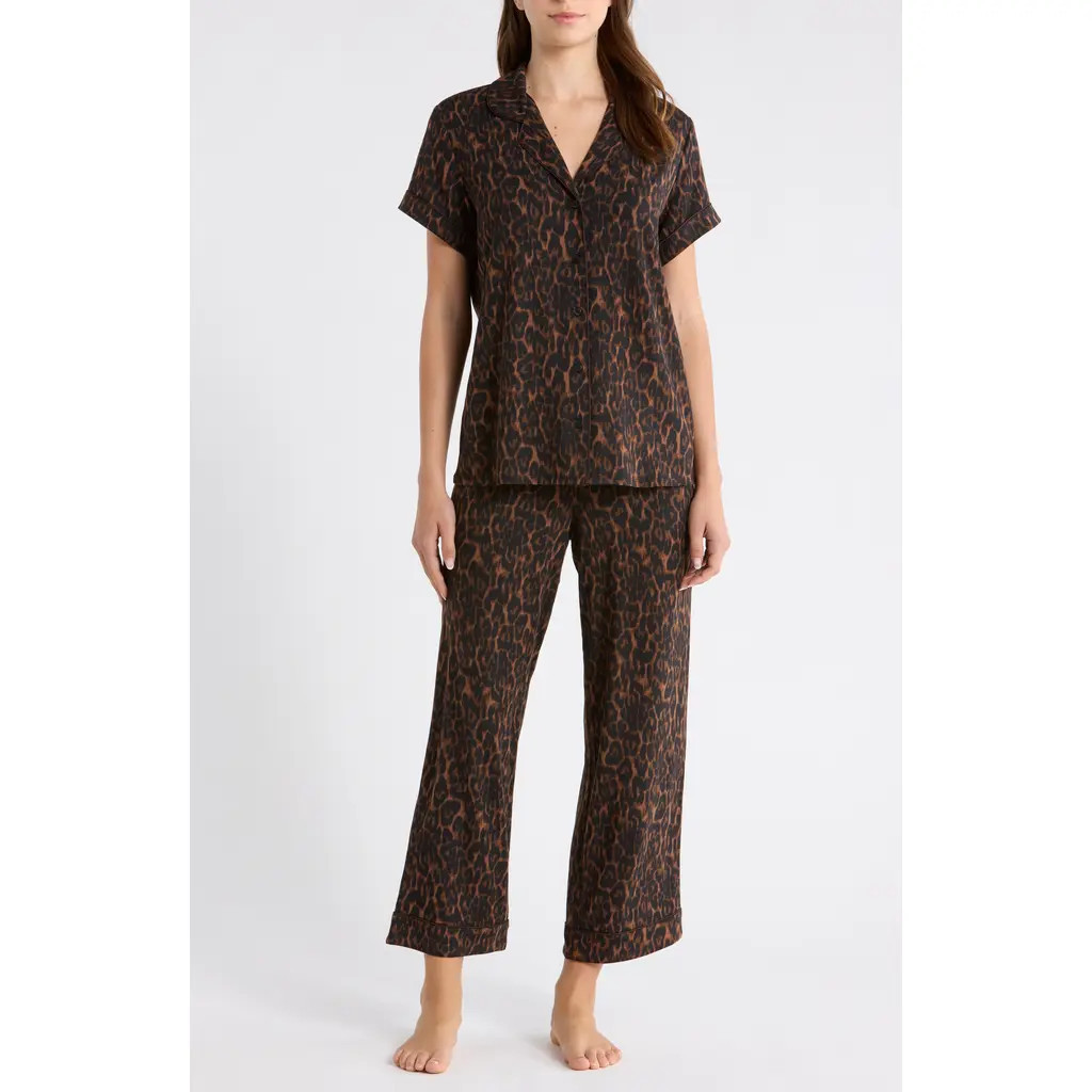 Nordstrom Moonlight Eco Crop Pajamas in Brown P- Black Elegant Leopard at Nordstrom, Size Medium | Nordstrom