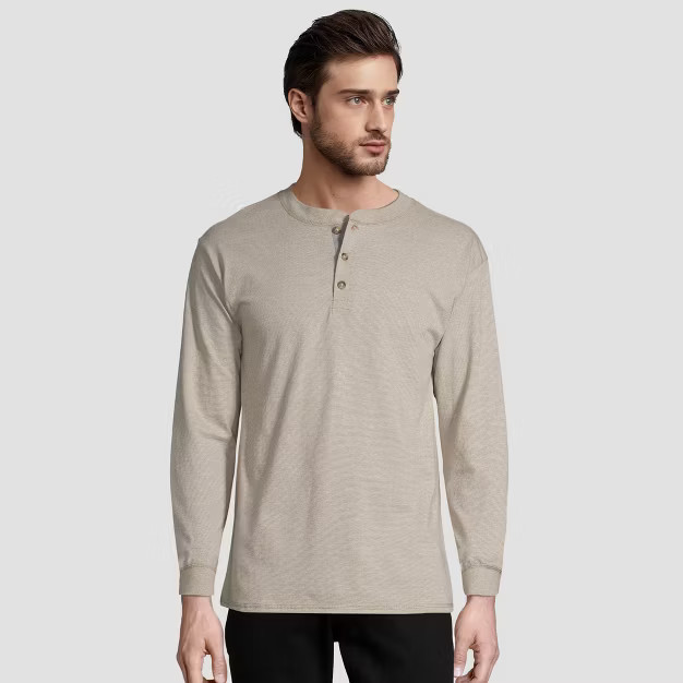 Hanes Men's Long Sleeve Beefy Henley Shirt | Target