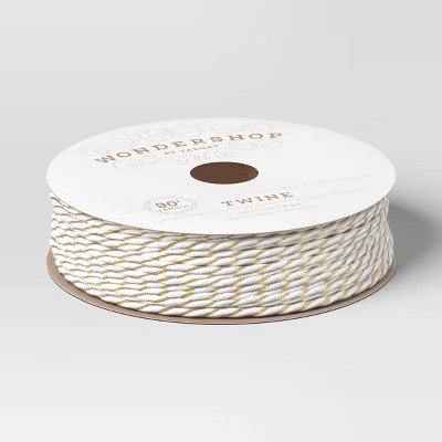 90' Christmas Fabric Ribbon Gold/White Striped Twine - Wondershop™ | Target