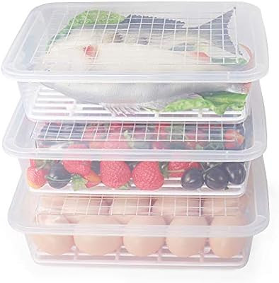 77L Food Storage Container, (3-Pack) Plastic Food Containers with Removable Drain Plate and Lid, ... | Amazon (US)