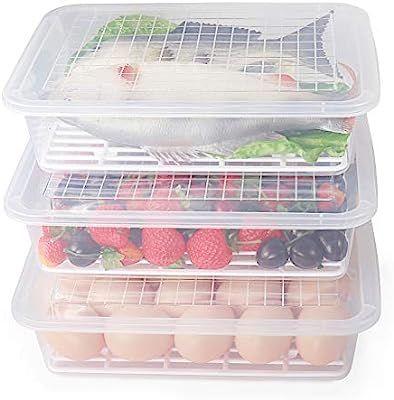 77L Food Storage Container, (3-Pack) Plastic Food Containers with Removable Drain Plate and Lid, ... | Amazon (US)