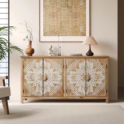 60"Wood Accent Cabinet With 4 Doors And Antique Modern Pantry Cabinet, Wood Buffet Cabinet, Media Cabinet, Console Cabinet, Cabinet For Entryway, Livi | Wayfair North America